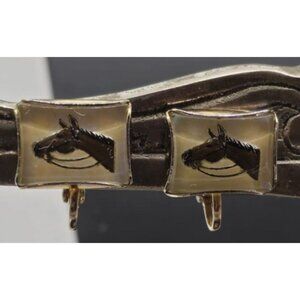 Vintage Horse Head Clip-On Earrings Equine Square Gift Glass Dome Equestrian